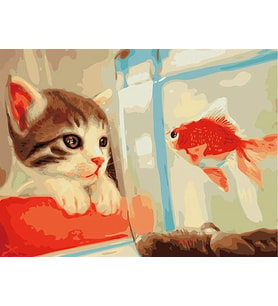 Akvaryumdaki Dost Sayılarla Boyama Seti(40x50 cm Tuval Şasesine Gerili)