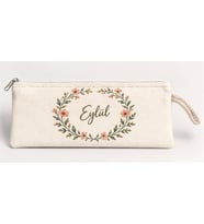 Kişiye Özel Çiçek Çelengi Baskılı Fermuarlı Clutch El Çantası Makyaj Çantası Model 01292