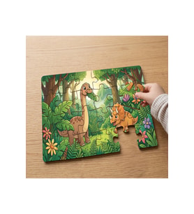 Ormanda Dinozor ve Zürafa Tasarımlı 24 Parça Ahşap Çocuk Puzzle