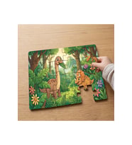 Ormanda Dinozor ve Zürafa Tasarımlı 24 Parça Ahşap Çocuk Puzzle