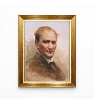 Tablore Atatürk Portresi Yağlı Boya Dokulu Lüks Altın Varak Çerçeveli Tablo - Sanatsal Atatürk Tablosu