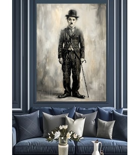 Elinde Bastonla Duran Charlie Chaplin Dekoratif Kanvas - Mdf Ahşap Tablo