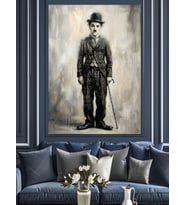 Elinde Bastonla Duran Charlie Chaplin Dekoratif Kanvas - Mdf Ahşap Tablo