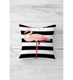 Flamingo Desenli Çift Tarafı Baskılı Gizli Fermuarlı Yastık Kılıfı Kırlent Koltuk Yastık Kılıfı (Siyah)