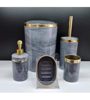 5 Parça Akrilik Yuvarlak Banyo Seti Antrasit Gri Mermer Gold Kromaj 5'li