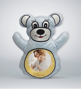BK Gift Kişiye Özel İsimli Fotoğraflı Mavi Ayıcık Yastık-3