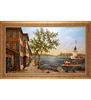 Çerçeveli Paspartulu Manzara Tablo bm1717 (Gold)