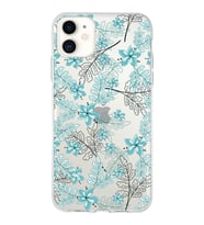 Apple iPhone 11 Uyumlu Kapak Floral Su Yeşili Tasarımlı Şeffaf  Kılıf