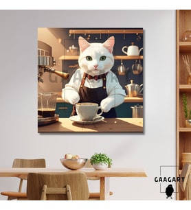 Kare Kanvas Kahve Köşesi Cafe Tablosu Barista Ankara Kedisi