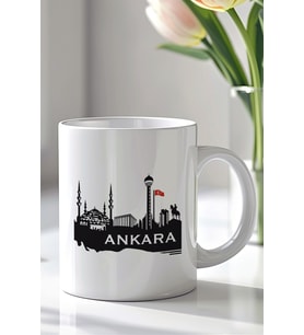 Ankara Şehri Tasarımlı 330ml Baskılı Beyaz Seramik Kupa Bardak