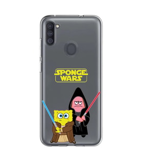 Samsung Galaxy M21 Uyumlu Sunger Bob Star Wars Desenli Şeffaf Telefon Kılıfı