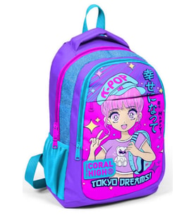 Coral High Mor Pembe Mavi K-Pop İlkokul ve Ortaokul Sırt Çantası Üç Bölmeli Kız Çocuk