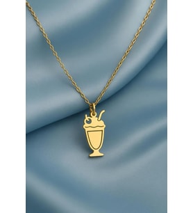 Kişiye Özel 925 Ayar Gümüş Tasarım Cherry Milkshake Kolye Hediye Takı (Gold)