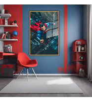 Metal Çerçeveli Temperli Cam Tablo Film Karakteri Superman (Gold)