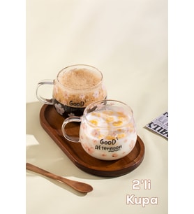 Porsima 2089-1 2li Borosilikat Isıya Ateşe Dayanıklı Cam Kulplu Çay Bardağı Kahve Bardak Kupa Pembe 400 ml