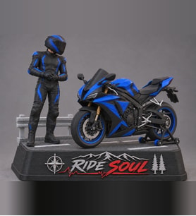 Ride Soul Erkek Motosikletçi Figürü Mavi Siyah Diorama 3D Baskı Motor Hediyesi