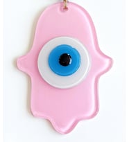 Nazar Boncuklu Pembe Renk Fatma Ana Bereket Eli Cam Duvar Süsü