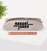 BK Gift Kişiye Özel İsimli Harfli Keten Bez Kalemlik ve İsimli Ahşap Kurşun Kalem Hediye Seti-29