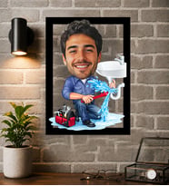Kişiye Özel Tesisatçı Karikatürlü Çerçeveli Tablo – Fotoğraftan Meslek Temalı Portre Hediyesi Çerçeveli Tablo