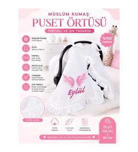 Kişiye Özel İsimli Bebek Puset Örtüsü – Fırfırlı Kalpli Beyaz Puset ve Ana Kucağı Örtüsü