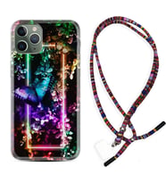 Apple iPhone 11 12 13 14 Pro Max Kılıf Boyun Asklı Rasta Silikon Butterfly Neon 1684