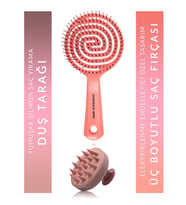 Pembe Pro Üç Boyutlu Oval Saç Fırçası + Pembe Silikon Duş Masaj Tarağı