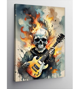Kanvas Tablo Elektro Gitar Çalan İskelet
