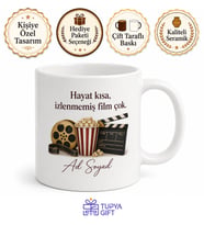 Sinema Sever İçin Mesajlı Hediyelik Baskılı Kupa Bardak Film Gecesi Hediyesi