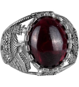 Doğal Cabochon Garnet Taş Yüzük, İslami Camii 925 Ayar Gümüş Yüzük