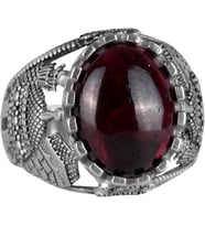 Doğal Cabochon Garnet Taş Yüzük, İslami Camii 925 Ayar Gümüş Yüzük