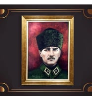 Altın Varaklı Çerçeveli Paspartulu Atatürk Tablo z5178 (Gold)