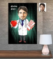 Kişiye Özel Karikatür Baskılı Ahşap Tablo Kalp Doktor Erkek-1 30x40