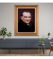 Altın Varaklı Çerçeveli Paspartulu Atatürk Tablo TR1078 (Gold)