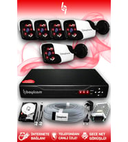 BAYICAM 5 Kameralı Panda 5 Dış Kamera Set 1 TB HDD Full HD Gece Görüşlü Güvenlik Kamerası Sistemi