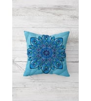 Mandala Desenli Çift Tarafı Baskılı Gizli Fermuarlı Yastık Kılıfı Kırlent Koltuk Yastık Kılıfı (Mavi-Yeşil)
