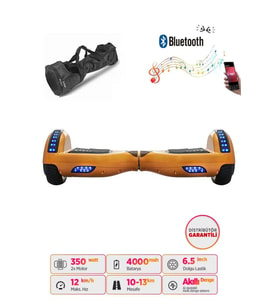 Citymate Elektrikli Kaykay Hoverboard Full Ledli Bluetooth Hoparlörlü 6.5 Inch Çanta Hediyeli Gold