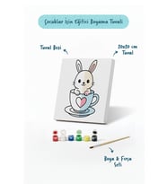 Sevimli Tavşan Temalı Çocuk Boyama Tuvali – Şövalesiz Eğitici Boyama Seti 20x20 cm