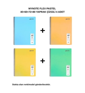 FLEX PASTEL DEFTER A4 40+60+72+80 YAPRAK ÇİZGİLİ 4'LÜ SET