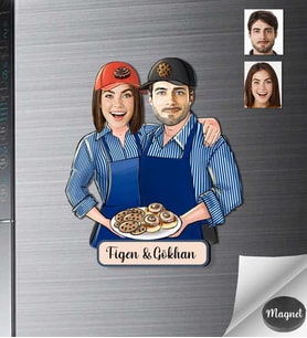 Kişiye Özel Pastacı Sevgili Ahşap Magnet -2