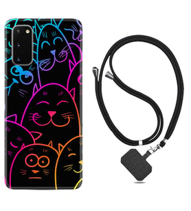 Samsung A02S A03S A10 A12 A13 A21S A22 Kılıf Boyun Askılı Silikon Neon Cats 1790