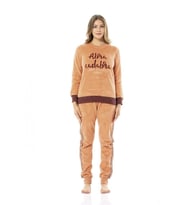Poleren Sıfır Yaka Bilekli Kışlık Bayan Pijama Takım (Somon)