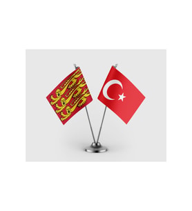 Angevin İmparatorluğu ve Türk Bayrağı İkili Saten Masa Bayrağı Takımı