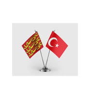 Angevin İmparatorluğu ve Türk Bayrağı İkili Saten Masa Bayrağı Takımı