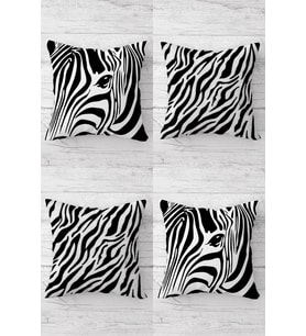 Zebra Ve Zebra Çizgili Kombin Gizli Fermuarlı Kırlent Kılıfı Koltuk Yastık Kılıfı Takım(4adet) (Siyah)