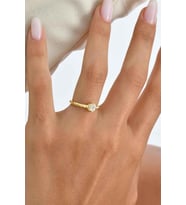 Zirkon Taşlı Gold Baget 925 Ayar Gümüş Yüzük