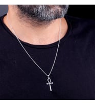 925 Ayar Gümüş Sade Ankh Sembollü Unisex Kolye