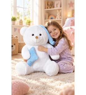 Pandamke 80 cm Yastıklı Uyku Arkadaşı Peluş Ayıcık (Mavi)