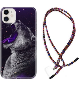 Apple iPhone 11 12 13 Mini Kılıf Boyun Asklı Rasta Silikon Purple Leopar 1750