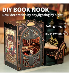 Count Cat Study - CUTEBEE Book Nook Kiti, Kendin Yap Oyuncak Bebek Evleri, Minyatür Ev Kiti, LED Işıklı, Booknook Evleri, Yetişkinler Için Model Yapı Setleri (SD03B-AMZ01)