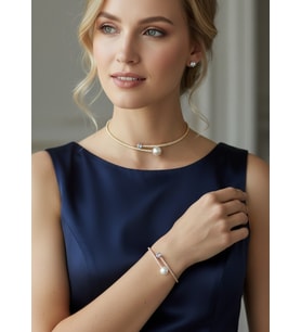 Vip Gold Taşlı İncili Kolye Bileklik Küpe Set - 26set11